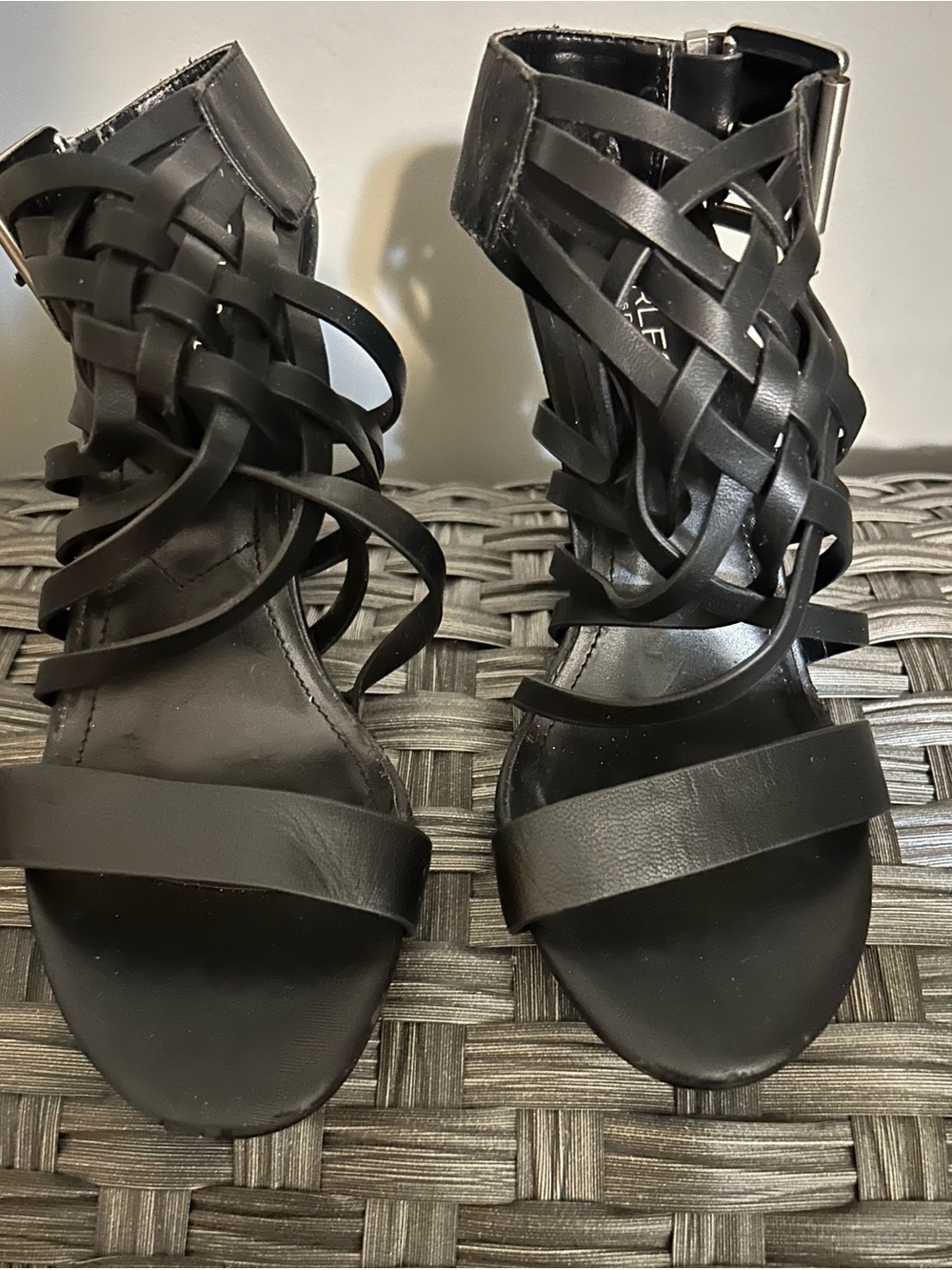 Charles By Charles David Black Woven Cage Strap Heeled Sandals